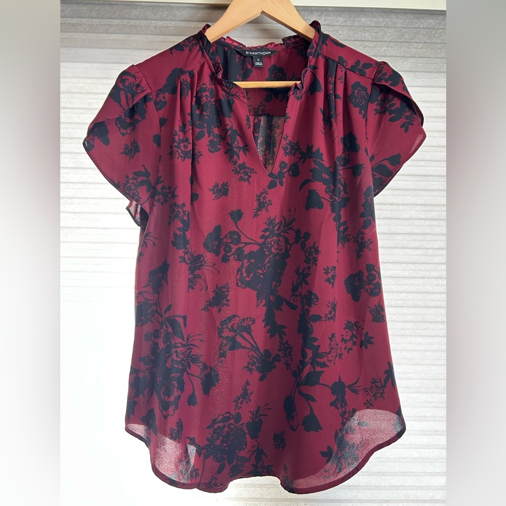 Hawthorne Floral Print Burgundy Top